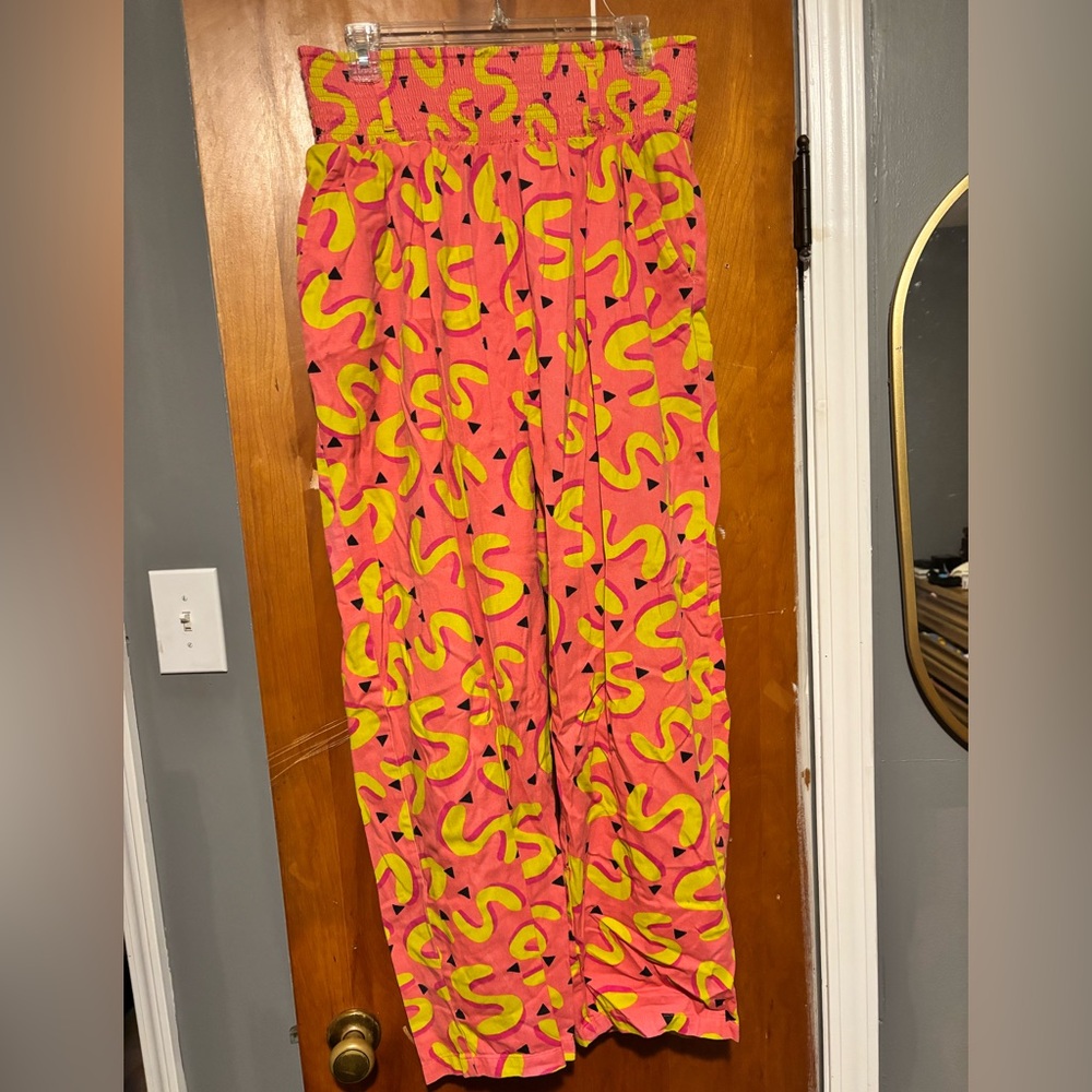 LUCY & YAK alexa trousers, pink and yellow squiggle (limited edition) - size L